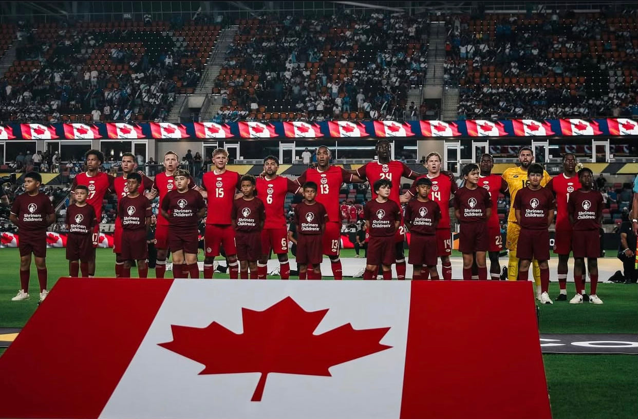 The Canadian Men’s National Team lining up ahead of a game against El Salvador in June. (Photo credit Canada Soccer Instagram @CanadaSoccer)