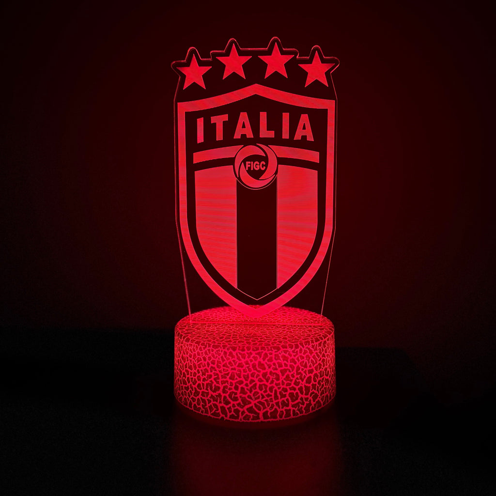 LED lamp with 'Italia' logo on a dark background