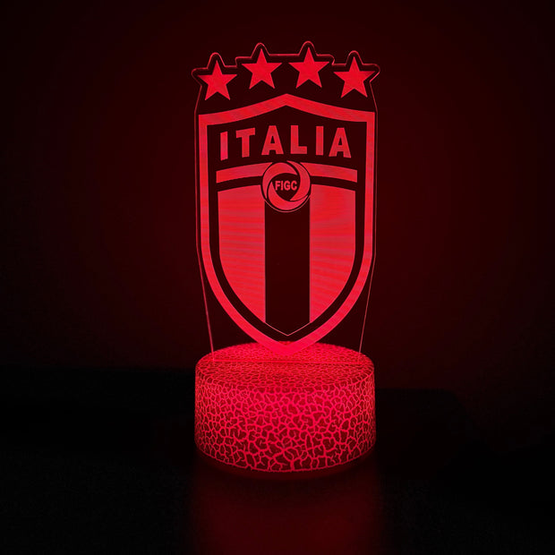 LED lamp with 'Italia' logo on a dark background