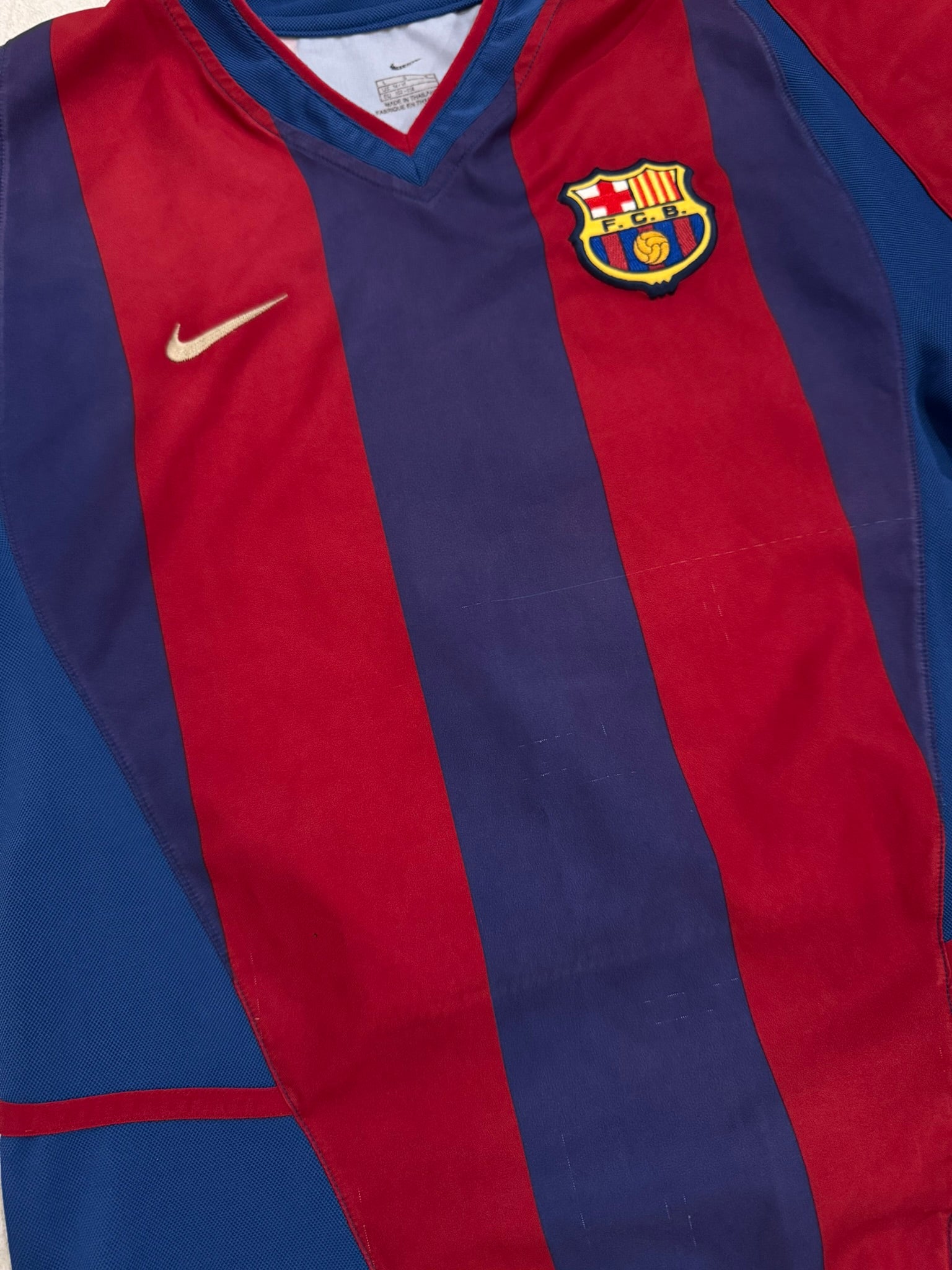 2002/03 FC Barcelona Home Size Youth L Riquelme - close-up detail